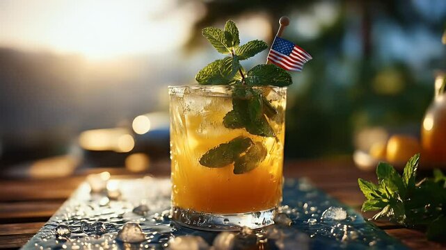 Refreshing summer cocktail with mint garnish