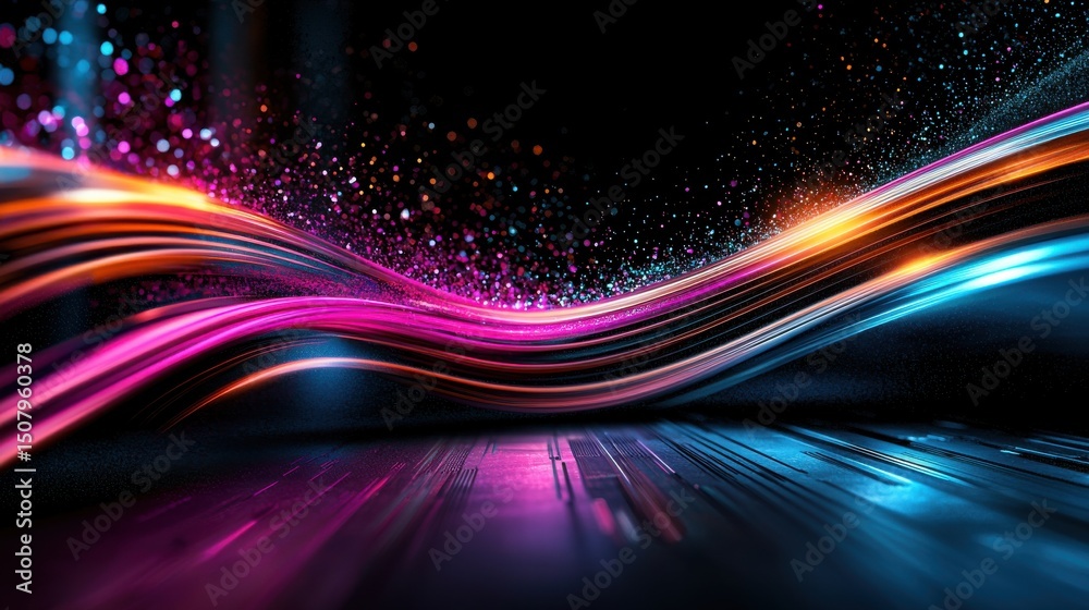 Poster a dynamic and mesmerizing abstract composition of colorful pulsing waves of light and energy creatin