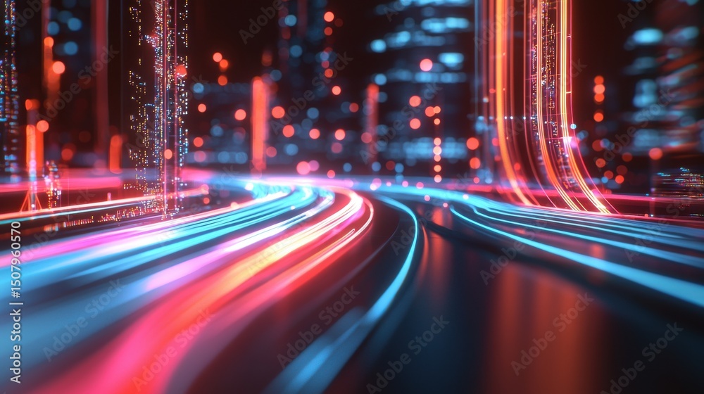 Poster futuristic abstract background depicting high speed data exchange and digital network communication 