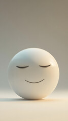 A spherical sculpture with a cheerful smiling expression, set against a neutral background.