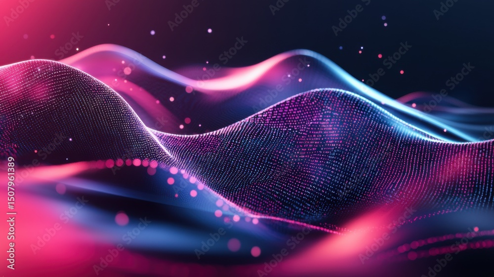 Aufkleber an abstract futuristic digital landscape featuring a dynamic flow of glowing binary code luminous pa