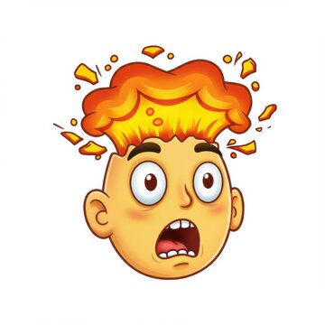 Cartoon head exploding with fire isolated on white background