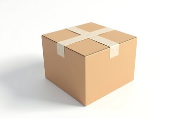 Cardboard box sealed with tape isolated on white background