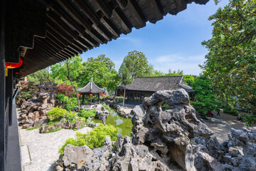 beautiful architecture and rockery scene of Chinese traditional garden, Geyuan Garden