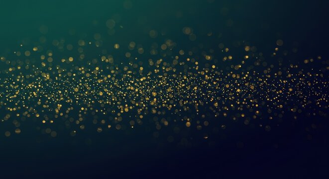 Fototapeta 深緑の背景に浮かぶ金色のパーティクル、抽象的な光の背景