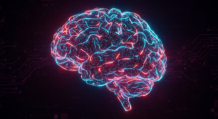 Abstract Neon Brain Digital Intelligence Artificial Neural Network Technology Concept