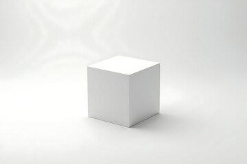 White cube isolated on white background in a studio setting, simple and clean