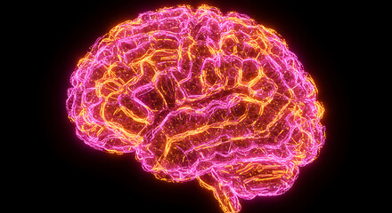 Abstract Glowing Neon Brain Neurological Network Pink Orange Medical Science Concept