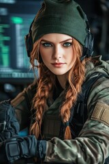 Woman in military-style gear