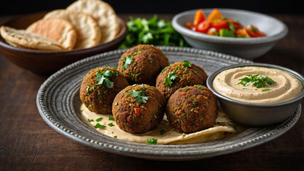 Middle Eastern Falafel with Hummus and Pita Bread.