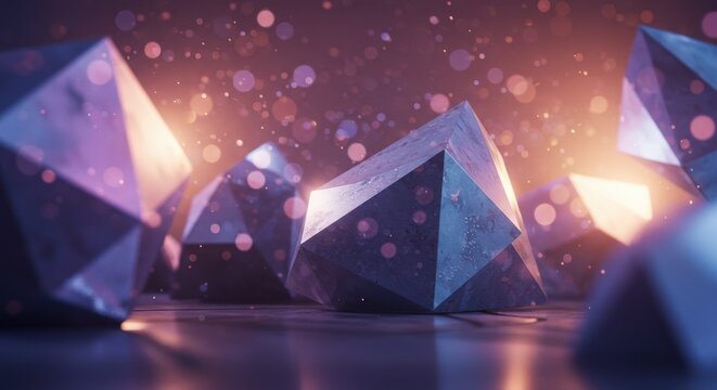 紫色の光と輝く幾何学的なクリスタルの抽象的な背景