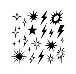 Cartoon Lightning, Starburst and Sparkle Icon Set 