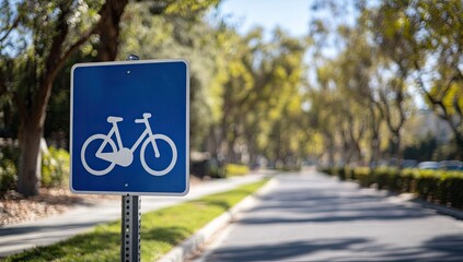 Blue bicycle sign on a sunny roadside