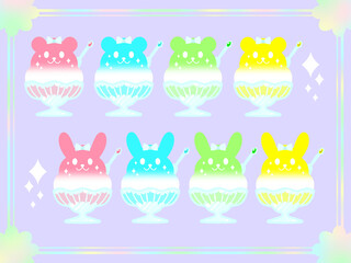 かき氷ウサギ＆クマ（背景あり）