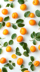 High-resolution image of fresh apricots with green leaves isolated