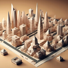 Futuristic Origami Metropolis in Orthographic View on 35mm Film