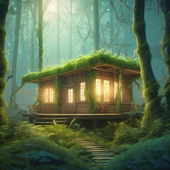 Ethereal Bio-Mesh Forest in Vapor Cottage Style on Large Format Film