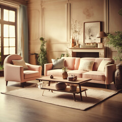 Modern Living Room Interior Design in Tilt-Shift Gum Bichromate Style