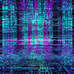 Virtual Reality Grid in Glitch Art Style with Gum Bichromate Texture