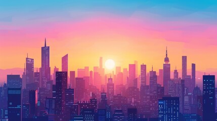 Futuristic Cityscape at Sunrise – High-Tech Sci-Fi Metropolis with Neon Lights and Modern Architecture