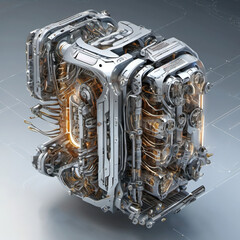 Futuristic Cybernetic Organism Orthographic Drawing in Tilt Perspective for Sci-Fi Design