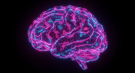 Futuristic Neon Brain AI Neural Network Circuitry Digital Mind Concept