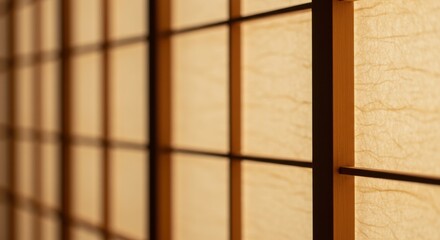 和室の障子に映る格子の影、和風の背景