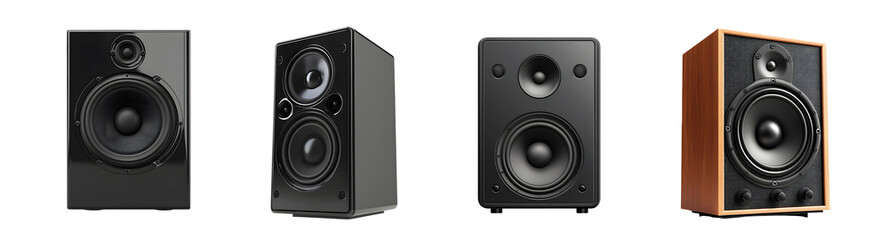 Obraz premium Set of modern audio speakers in various finishes. isolated on transparent background