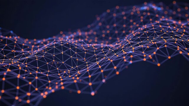 Animated triangle mesh with interconnected shapes, dynamic movement, and modern design on dark background