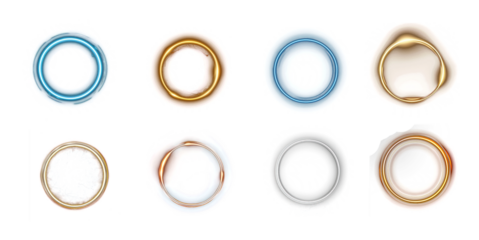 Collection of Glowing circle light ring on transparency background