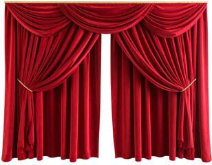 Red Stage Curtains with Rich Fabric Texture, Isolated on Transparent Background