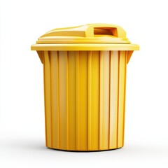 A bright yellow trash bin representing waste management and environmental cleanliness.