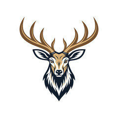 A minimalist deer iconic logo design Black and white illustration, deer head silhouette, majestic antlers, minimalist design, elegant profile, stylized wildlife art, sharp contrast, vector graphic, 
