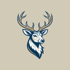 A minimalist deer iconic logo design Black and white illustration, deer head silhouette, majestic antlers, minimalist design, elegant profile, stylized wildlife art, sharp contrast, vector graphic, 