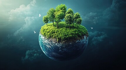 A futuristic Earth where every business follows 100% green energy policies 