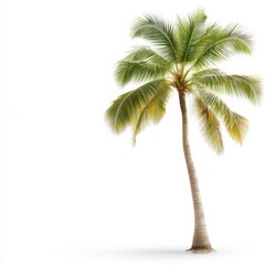 Obraz premium A tall, vibrant palm tree against a bright white background, evoking tropical vibes.