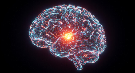 Abstract Glowing Human Brain Neural Network Artificial Intelligence Technology Concept