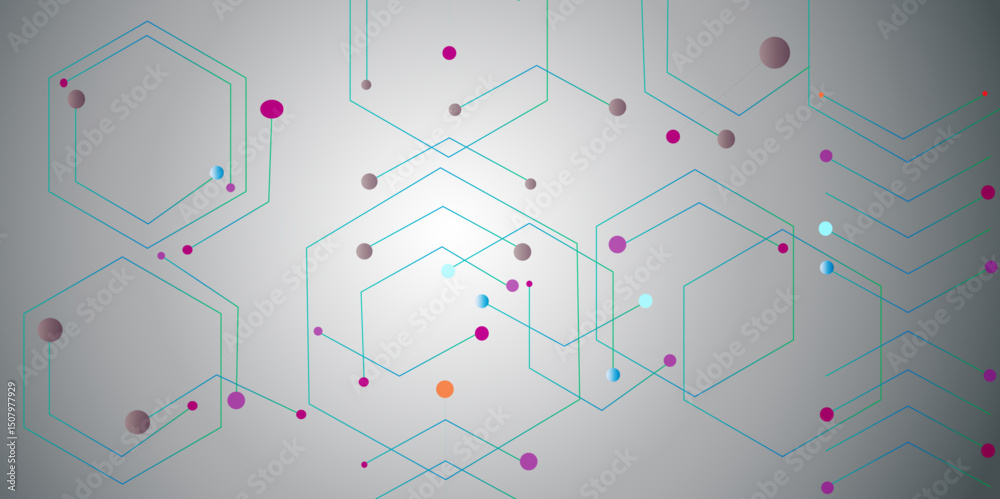 Aufkleber abstract network background with hexagons and connecting lines on a gradient gray surface technology