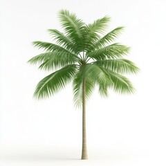 Fototapeta premium A vibrant green palm tree stands tall against a clean, white background.