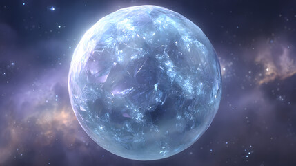 Fototapeta premium a planet made of translucent ice crystals glowing