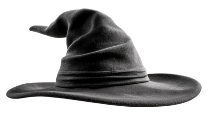 High-quality witch hat PNG mockup with creepy shadows, white transparent background great for Halloween designs, spooky posters, or digital illustration templates