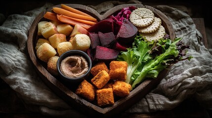 Assortment of healthy foods arranged in a heart shape, symbolizing love for nutritious eating and wellness.