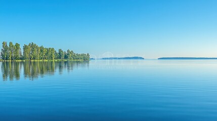 Obraz premium Calm lake reflects vibrant shoreline