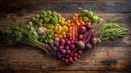 Assortment of healthy foods arranged in a heart shape, symbolizing love for nutritious eating and wellness.