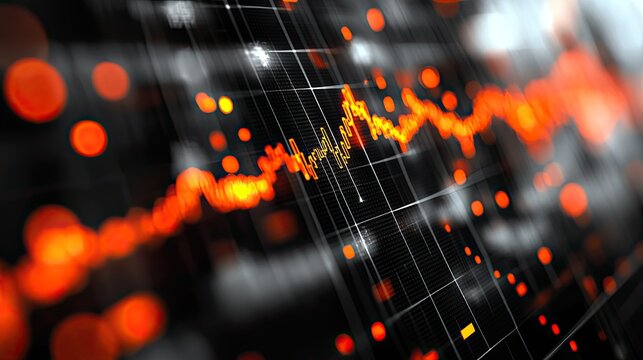 The volatile thrill of market fluctuation represented by a vibrant fiery data chart showing financial trading in sharp