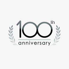 100 years modern minimalist logo. classic style with leaves by side. dark colors, light background. events, celebrations, anniversary
