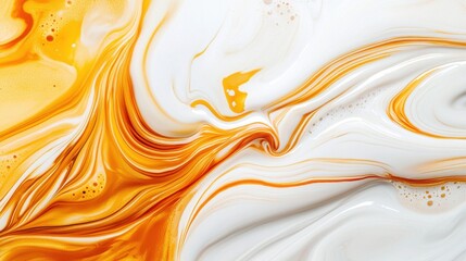 Vibrant dynamic abstract patterns created by the swirling and blending of an espresso shot in a close up photography composition