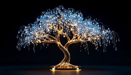 Luminous Crystal Tree A Digital Artwork of Sparkling Branches and Glowing Lights