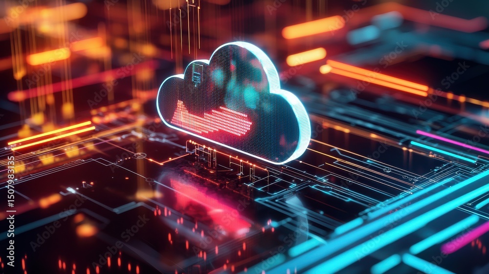 Poster abstract digital depicting advanced data analytics cloud computing and futuristic technology concept