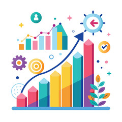 Fototapeta premium Colorful growth chart with upward arrow illustrating business success and progress